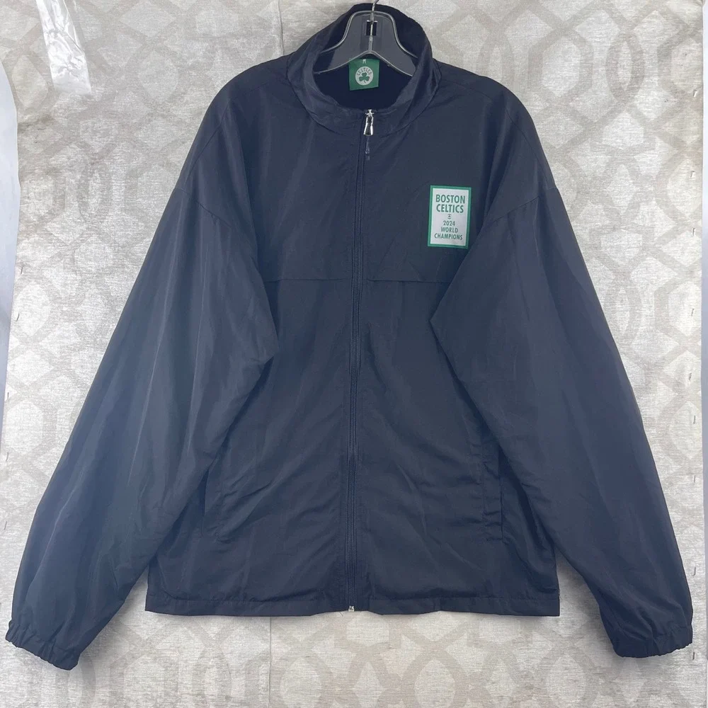 Boston Celtics 2024 World Champions Windbreaker Jacket‎ Mens M Black Full Zip